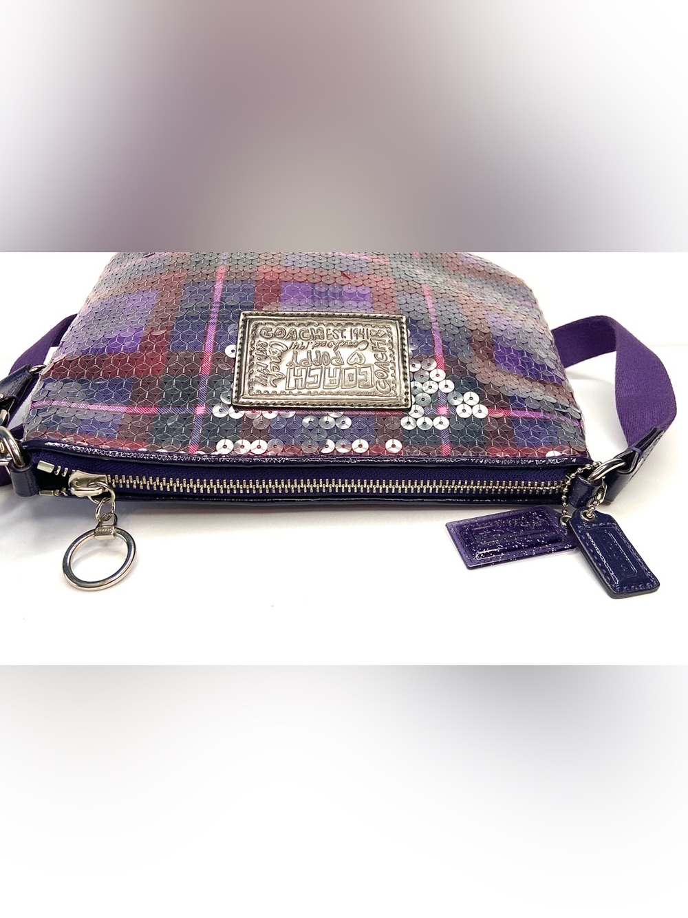 COACH POPPY Y2K EUC small  Purple Sequin Crossbody Plaid Accent bag - Picture 9 of 15